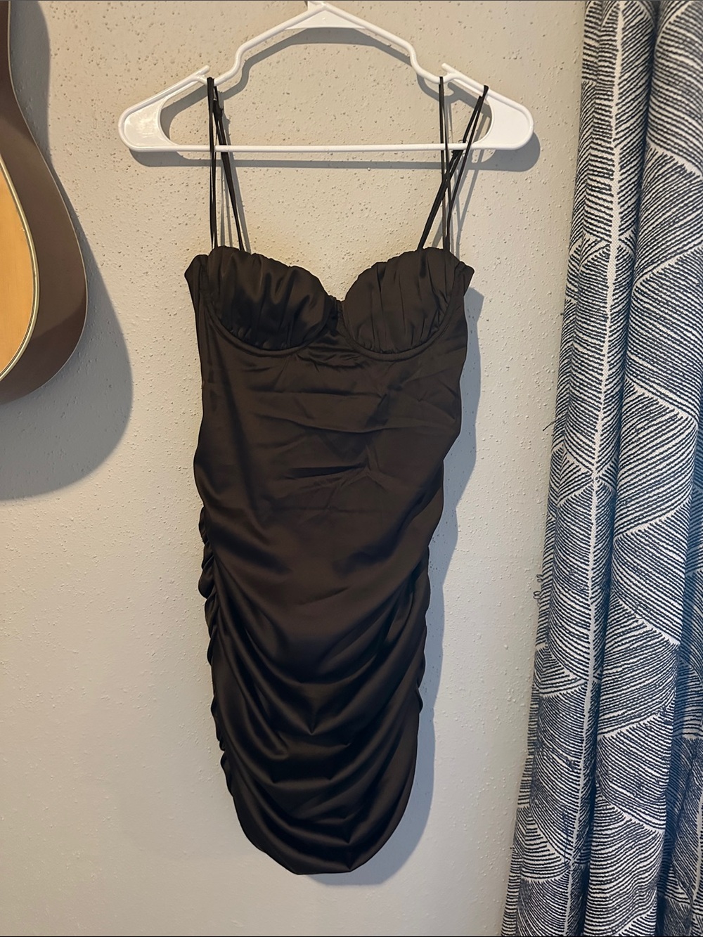 Sleek Brown Ruched Satin Slip Dress